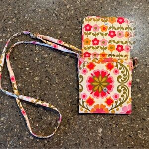 Vera Bradley Folkloric Crossbody Card Holder in Pink, Olive & Orange NWOT